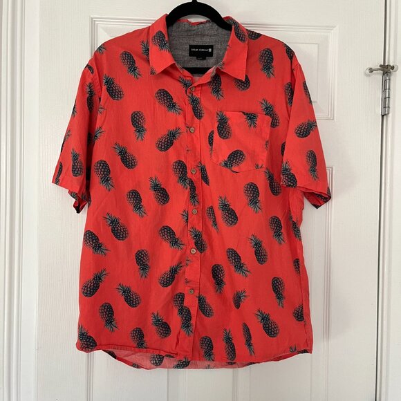 Ocean Current Men's Orange Coral Pineapple Short Sleeve Button-Up Shirt Size L - Picture 1 of 5
